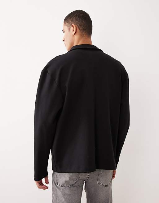 DESIGN Relaxed Button Through Jersey Jacket In Black