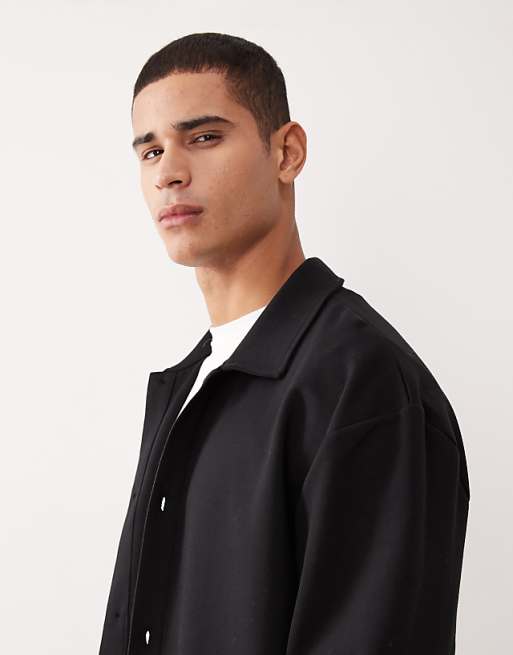 DESIGN Relaxed Button Through Jersey Jacket In Black