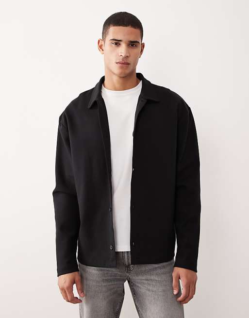 DESIGN relaxed button through jersey jacket in black