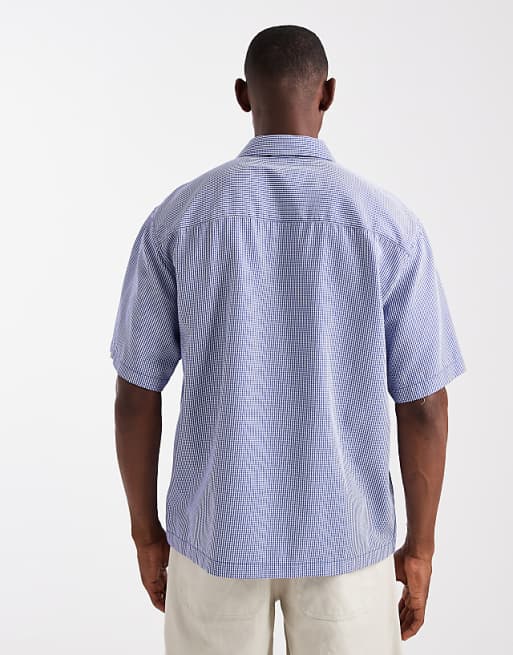 DESIGN Relaxed Check Shirt With Chest Embroidery In Blue