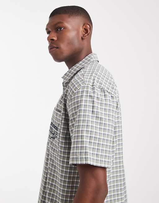 DESIGN Relaxed Checked Shirt With Chest Embroidery In Green
