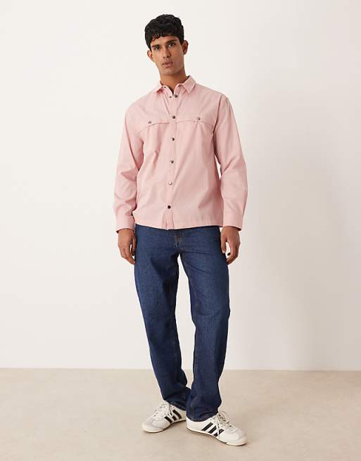 DESIGN Relaxed Cotton Shirt With Trench Detail In Pink