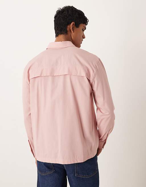 DESIGN Relaxed Cotton Shirt With Trench Detail In Pink