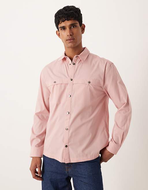 DESIGN relaxed cotton shirt with trench detail in pink