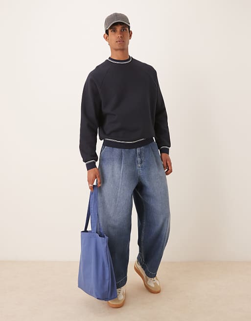 DESIGN Relaxed Crew With Tipping Detail In Navy Blue