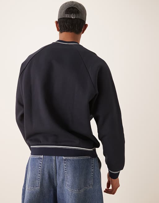 DESIGN Relaxed Crew With Tipping Detail In Navy Blue