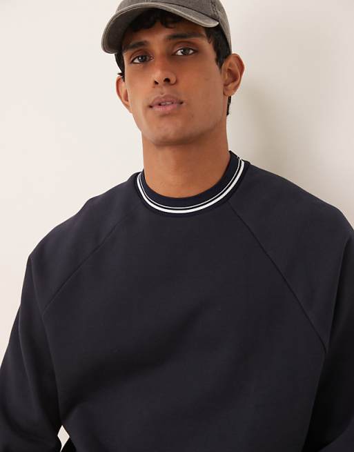 DESIGN Relaxed Crew With Tipping Detail In Navy Blue