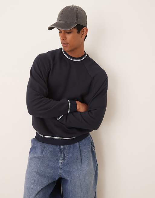 DESIGN relaxed crew with tipping detail in navy blue