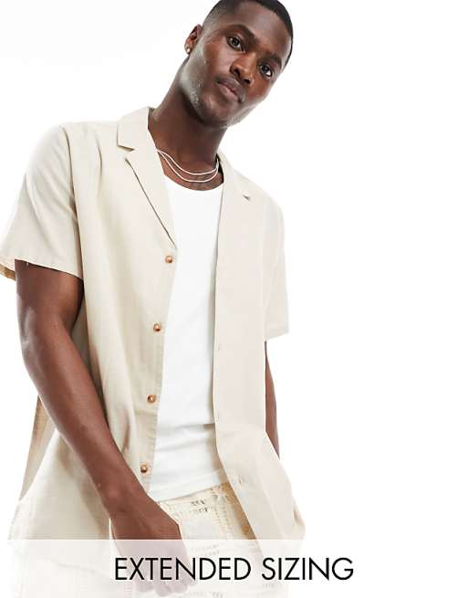 DESIGN Relaxed Deep Revere Linen Shirt In Stone