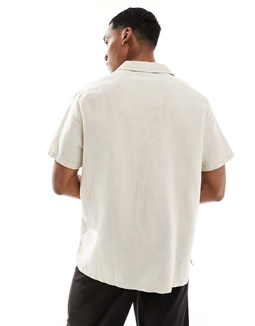 DESIGN Relaxed Deep Revere Linen Shirt In Stone