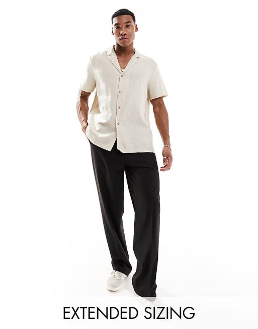 DESIGN relaxed deep revere linen shirt in stone