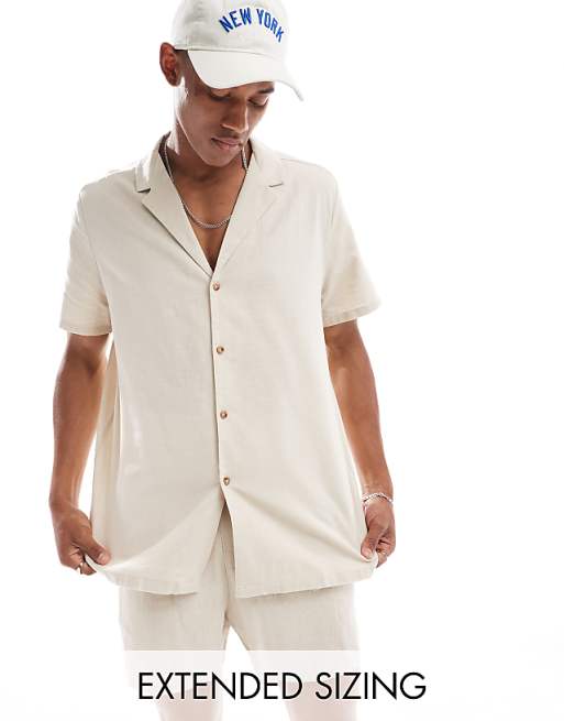 DESIGN relaxed deep revere linen shirt in stone