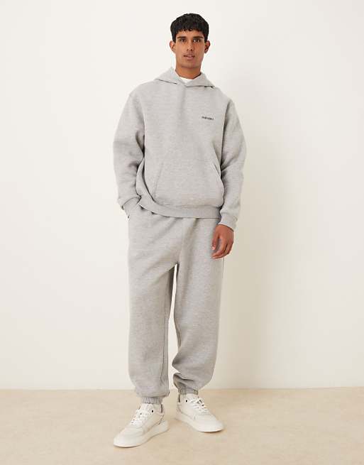 DESIGN Relaxed Fit Co-ord Hoodie With Chest Print In Grey Marl