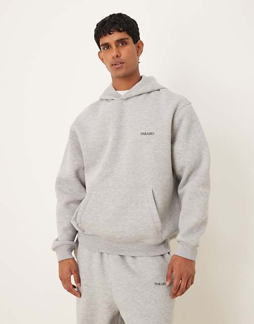 DESIGN relaxed fit co-ord hoodie with chest print in grey marl