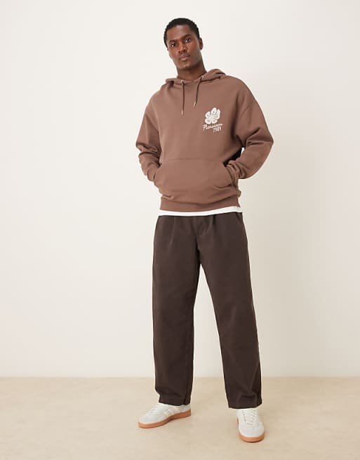 DESIGN Relaxed Fit Hoodie With Floral Print In Brown