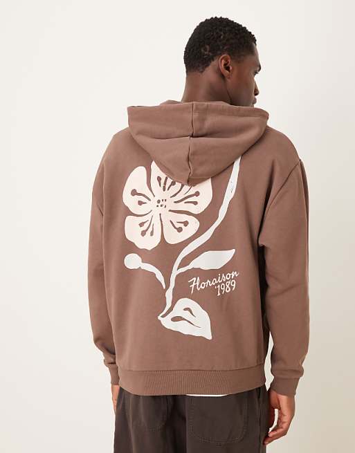 DESIGN Relaxed Fit Hoodie With Floral Print In Brown