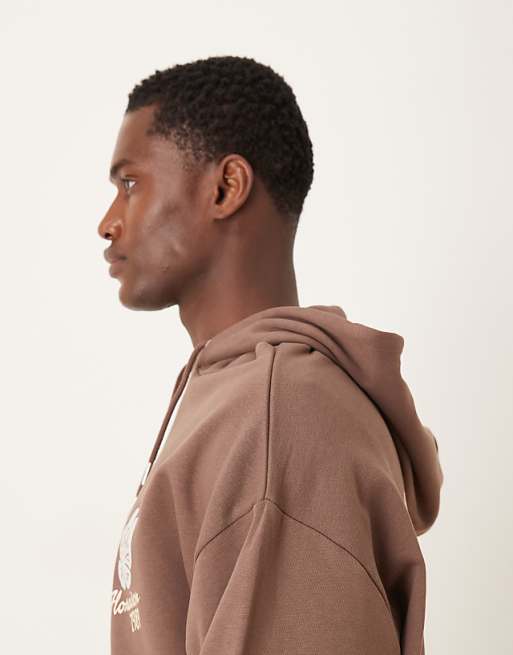 DESIGN Relaxed Fit Hoodie With Floral Print In Brown