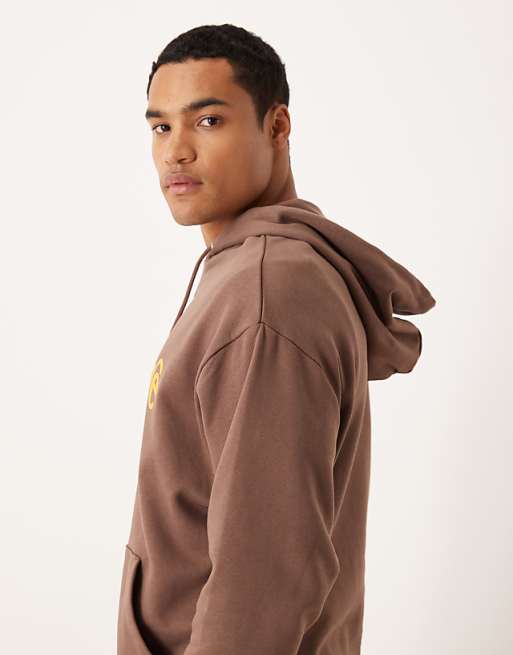 DESIGN Relaxed Fit Hoodie With Print In Brown