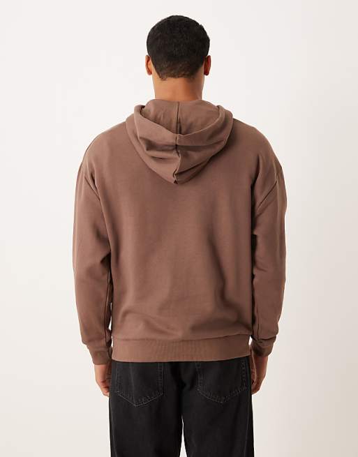 DESIGN Relaxed Fit Hoodie With Print In Brown