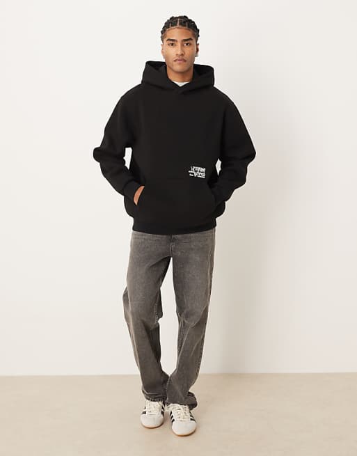 DESIGN Relaxed Fit Hoodie With Text Print In Black
