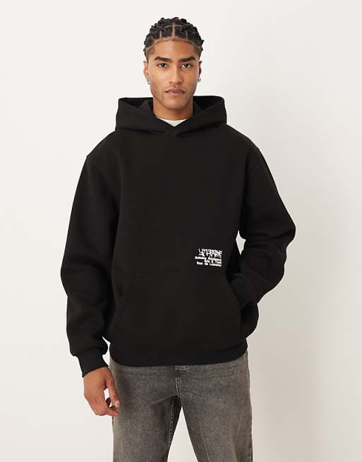 DESIGN Relaxed Fit Hoodie With Text Print In Black