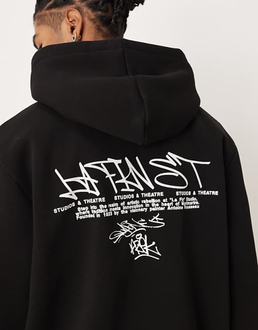 DESIGN Relaxed Fit Hoodie With Text Print In Black