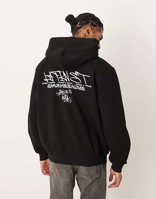 DESIGN relaxed fit hoodie with text print in black