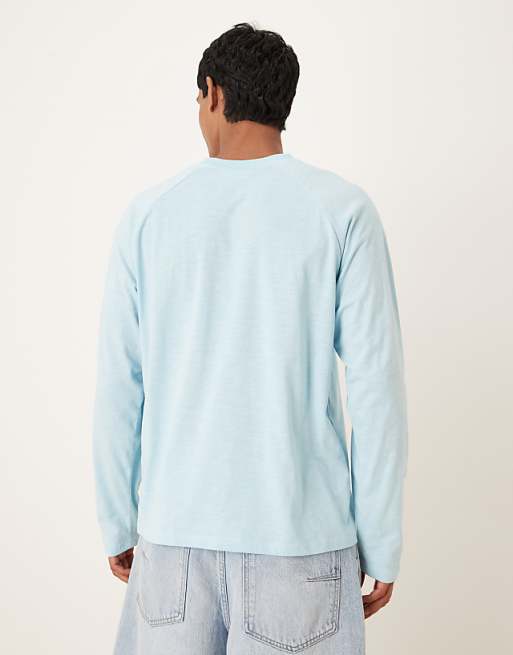 DESIGN Relaxed Fit Long Sleeve Textured T-shirt In Light Blue