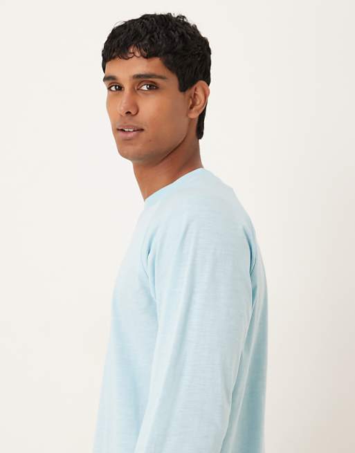 DESIGN Relaxed Fit Long Sleeve Textured T-shirt In Light Blue
