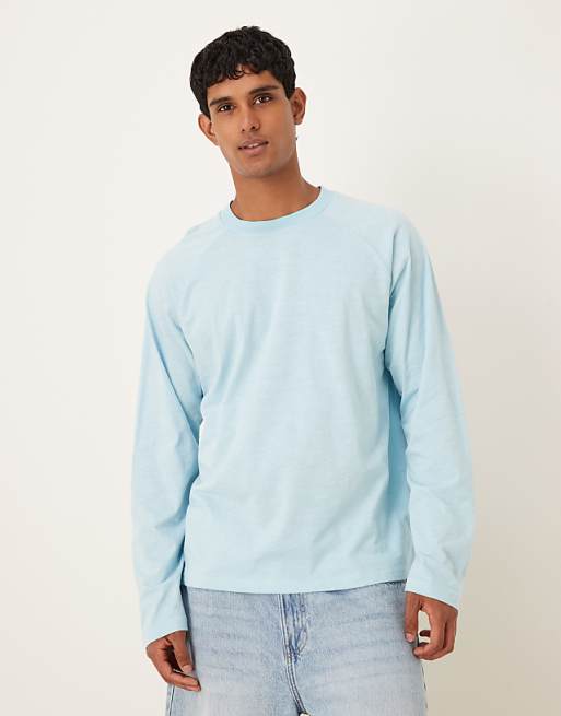 DESIGN relaxed fit long sleeve textured t-shirt in light blue