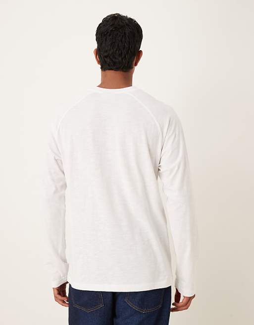 DESIGN Relaxed Fit Long Sleeved Slub Textured T-shirt In White