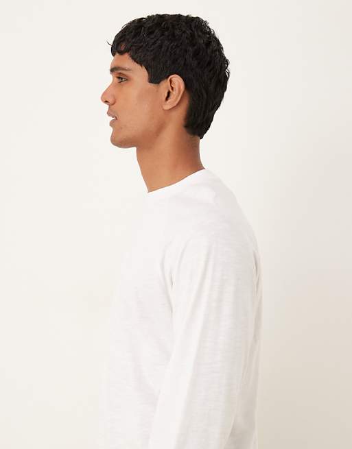 DESIGN Relaxed Fit Long Sleeved Slub Textured T-shirt In White