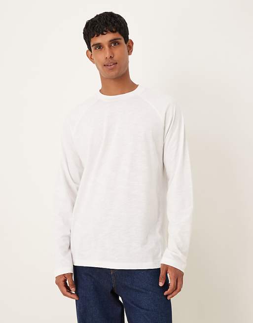 DESIGN relaxed fit long sleeved slub textured t-shirt in white