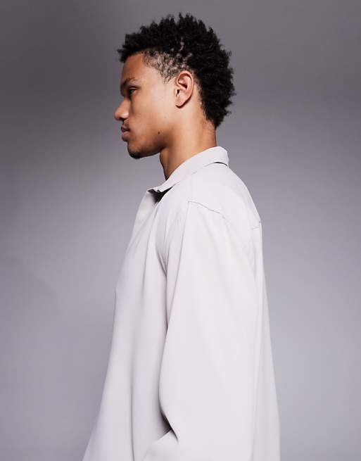 DESIGN Relaxed Fit Open Neck Satin Shirt In Beige