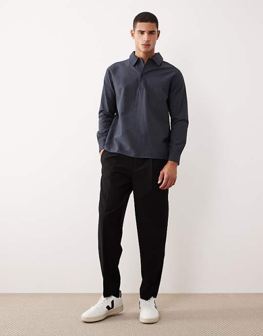 DESIGN Relaxed Fit Overhead Textured Shirt In Blue