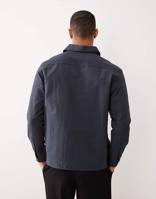 DESIGN Relaxed Fit Overhead Textured Shirt In Blue