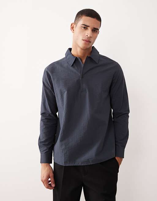 DESIGN relaxed fit overhead textured shirt in blue