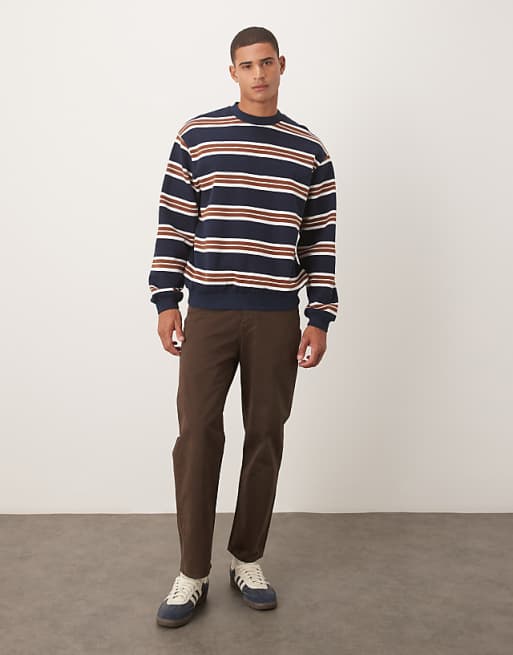 DESIGN Relaxed Fit Pinstripe Crew In Navy