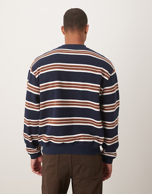 DESIGN Relaxed Fit Pinstripe Crew In Navy