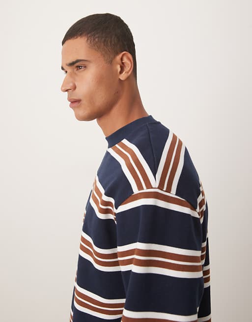 DESIGN Relaxed Fit Pinstripe Crew In Navy
