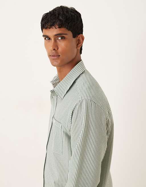 DESIGN Relaxed Fit Seersucker Striped Shirt
