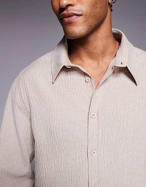 DESIGN Relaxed Fit Shirt With Crinkle Texture In Brown
