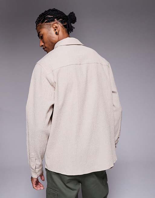 DESIGN Relaxed Fit Shirt With Crinkle Texture In Brown