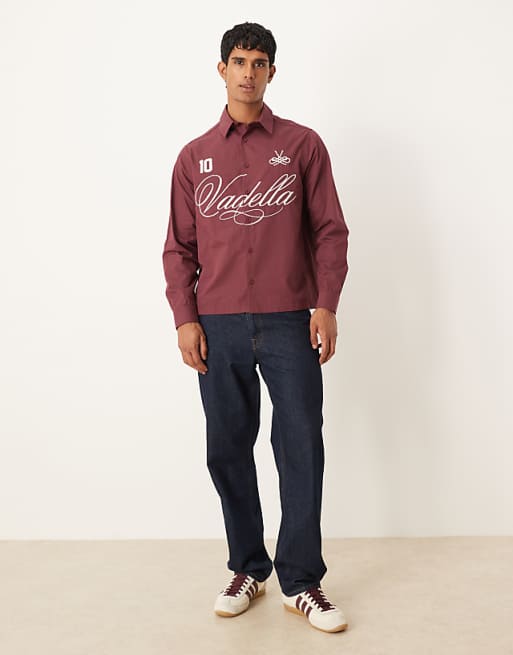 DESIGN Relaxed Fit Shirt With Embroidery In Burgundy