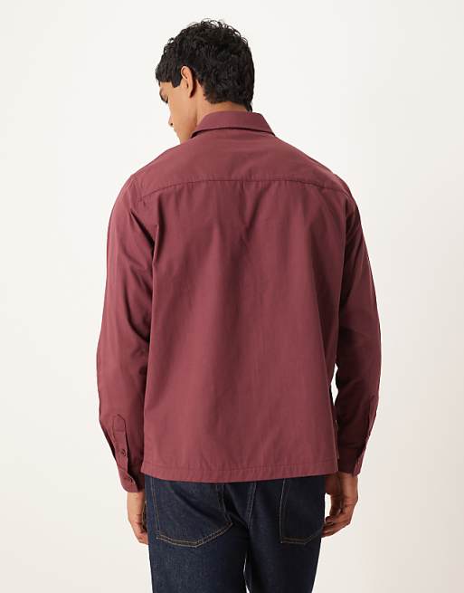 DESIGN Relaxed Fit Shirt With Embroidery In Burgundy