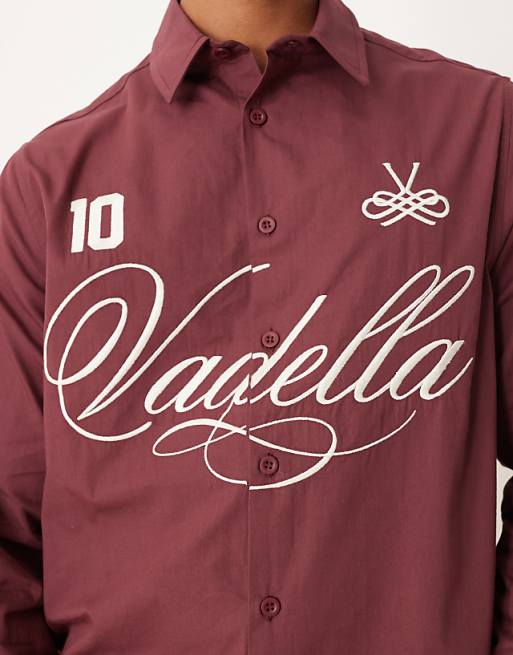 DESIGN Relaxed Fit Shirt With Embroidery In Burgundy