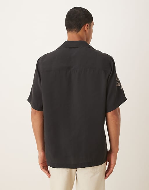 DESIGN Relaxed Fit Shirt With Floral Print Detail In Black