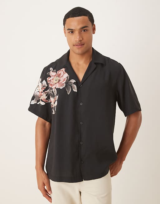 DESIGN relaxed fit shirt with floral print detail in black