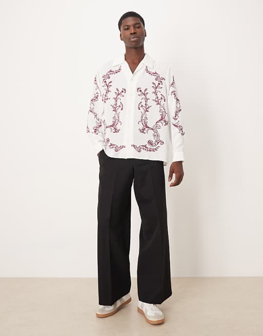 DESIGN Relaxed Fit Shirt With Print In Off White