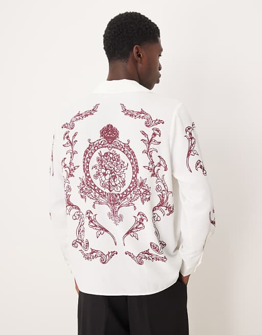 DESIGN Relaxed Fit Shirt With Print In Off White